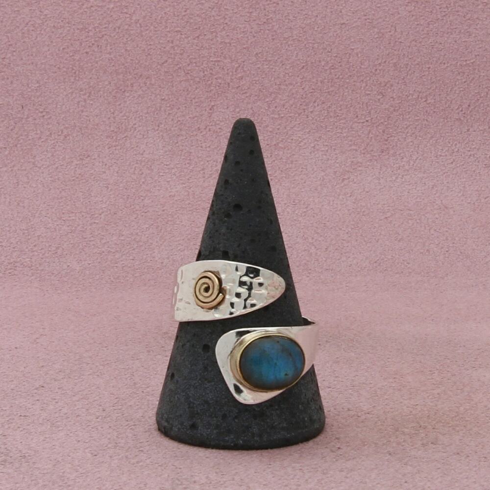 sterling silver two tone hammered labradorite bypass ring size 12